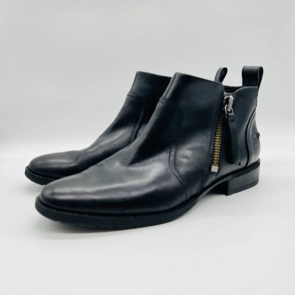 UGG Black Leather Ankle Booties with Side Zipper
